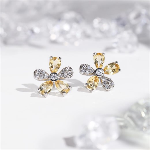 Natural Citrine Earrings, 18k White Gold Plated, Gemstone Earrings, Women Citrine Earrings, Anniversary Gift for Her for Mother - Etsy