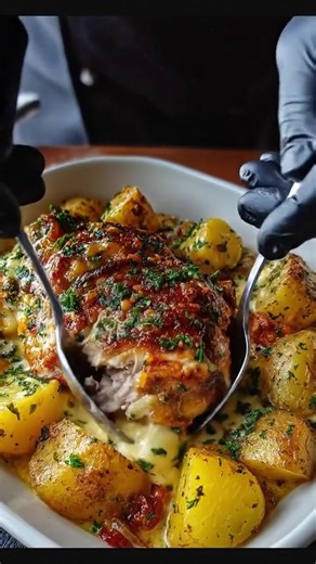 Baked Chicken with Potatoes in Cheese Sauce Ingredients 4 pieces of chicken 500 g of potatoes 200 ml of milk cream FULL RECIPE IN THE FIRST COMMENT👇👇 | Dr Zit Buster