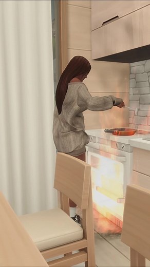 ruby was a little too tired while cooking and started a fire!! but it’s okay, ren came to help her right away, and he’s very proud of himself, as you can tell #ts4 #thesims4 #sims #thesims #sims4 #simsfamily