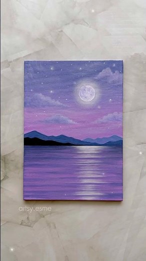 lavender moonlight 🌔💜✨ a dreamy night sky painting 💫 #art #acrylicpainting #painting #artshorts
