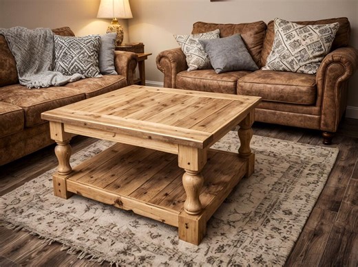 DIY Rustic Square Coffee Table Plans | Chunky Farmhouse Coffee Table Woodworking Plans | Large Table Build | 38 Inch Low Profile Table PDF - Etsy