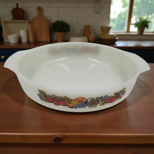 Vintage #423 Anchor Hocking Fire King Milk Glass 9 in Bakeware Nature's Bounty - Etsy