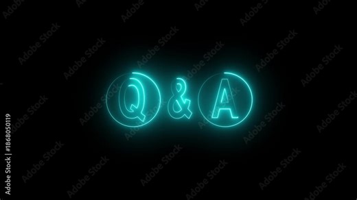 neon Q and A question and answer icon animation session on black background. Question and Answer the letters Q and A. Question and Answer icon animation. questions and answers concept Q and A design.