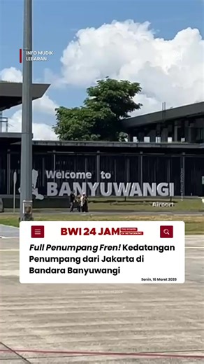 Arus mudik Lebaran mulai terasa di Bandara Banyuwangi. Kedatangan penumpang dari Jakarta melalui penerbangan Bandara Soekarno-Hatta terpantau penuh pada Senin (16/03/2026). General Manager Bandara Banyuwangi, M. Holik Muardi, mengungkapkan bahwa okupansi penumpang maskapai Super Air Jet yang tiba dari Jakarta mencapai kapasitas maksimal, 180 penumpang. “Untuk tanggal 16 Maret ini full kedatangan dari CGK,” kata Holik. Ia menjelaskan, tingginya jumlah penumpang sudah terlihat sejak beberapa hari 