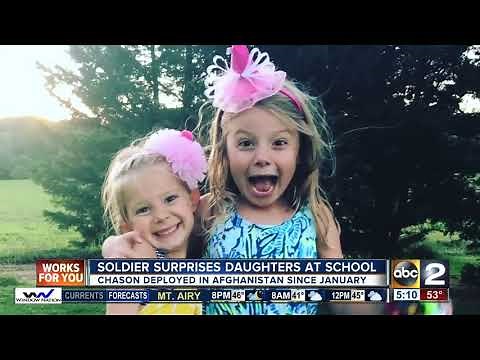 Soldier surprises daughters in school for Veteran's Day Assembly