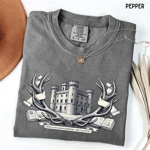 Gothic Castle Graphic Tee, Medieval Antler Crest, Comfort Colors 1717 - Etsy