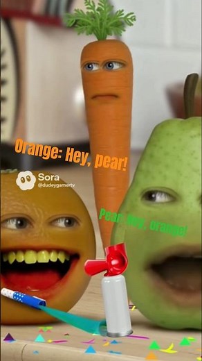 Funny Orange And Funny Pear Annoy Each Other