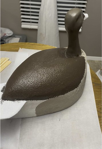 Got the base coat on the #specklebelly #goose #decoy. Definitely have to trust the process with this. I’ll let it dry until I add the details tomorrow.