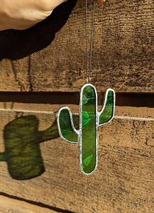 Handmade Stained Glass Cactus Rearview Mirror Decor, Saguaro Southwest Vibe Ornament - Etsy