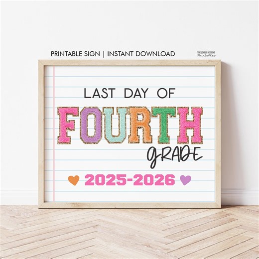 Last Day of 4th Grade Sign Printable INSTANT DOWNLOAD Photo Prop Last Day of Fourth Grade Sign Chalkboard Last Day of School Sign