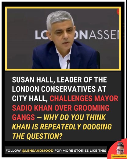 Susan Hall grills Sadiq Khan over grooming gangs — Why do you think he repeatedly dodged the question? Susan Hall, Leader of the London Conservatives at City Hall, challenges Mayor Sadiq Khan over grooming gangs — Why do you think Khan is repeatedly dodging the question? In this powerful exchange, Susan Hall presses the London Mayor nine times on grooming gangs — yet Khan never gives a direct answer. Critics argue this shows a failure of leadership on one of the most serious issues facing the ci
