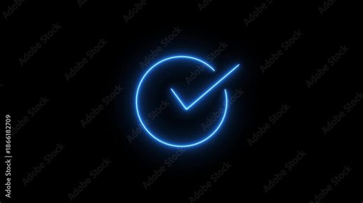 Neon check mark icon animation, box neon icon sign animation,Check mark sign icon animation on black background, check mark 4k video footage.