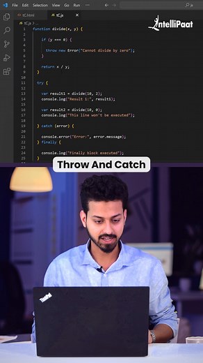 2.8K views · 29 reactions | Catch and Throw in JavaScript . . #coding #programming #javascript #catchandthrow #errorhandling #reels #reelsinstagram #reelsvideo #reelitfeelit #reelvideo #reelkarofeelkaro #explore #explorepage #explorepage #exploremore #foryoupage #intellipaat | Intellipaat | Facebook