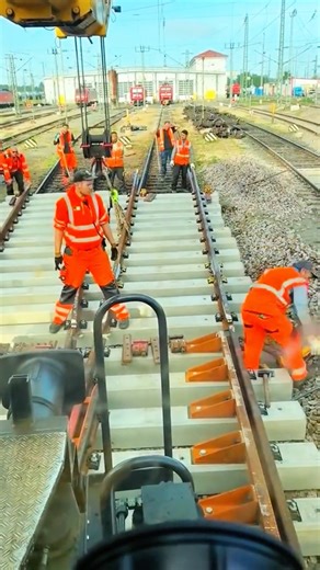Crane Precision – Perfect Placement of Railway Tracks! #work #construction