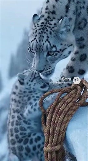 A Brave Man Helps a Snow Leopard Mother and Her Baby on an Icy Mountain 🏔️🐆