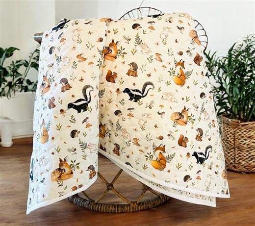 Woodland Baby Quilt: Fawn and Forest Friends Crib Blanket - Etsy