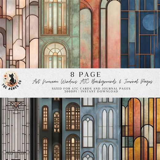 Art Nouveau Windows ATC Backgrounds | Stained Glass Style Pngs for Artist Trading Cards and Journal Pages - Etsy UK