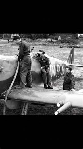 Belgian ground crew refuelling a Spitfire Mark XIVE, RM764 “MN-M,” of No. 350 (Belgian) Squadron RAF at Lympne, Kent, 1944. #ww2 #military #aviation #aircraft #pilot | World War II Aircraft