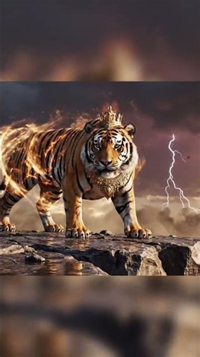 Epic Tiger Roar in Storm | Fire Pattern Beast 🔥🐅⚡#lion #animaljourney