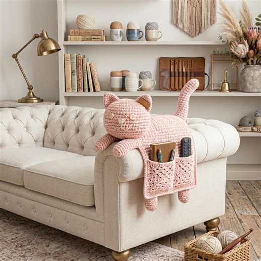 Crochet Cat Armrest Caddy Pattern – Amigurumi Sofa Organizer (PDF Download) - Etsy