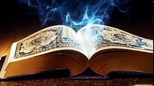 Open magic book with glowing pages. A captivating scene unfolds as the open book glows brightly, illuminating ancient spells and forgotten tales.