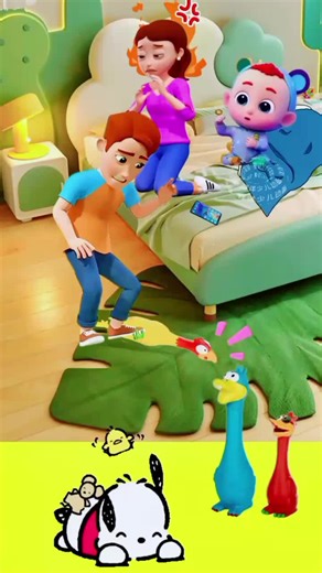 Cute Animated Characters in a Colorful Bedroom