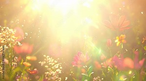 Spring/summer animated flowers with sunlight rays. Perfect for banners or greeting cards. Floral animation. Stock Video