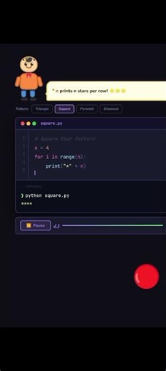 Lets write Square pattern using Python #Python#coding #programming #viral #youtubeshorts#shorts#yt