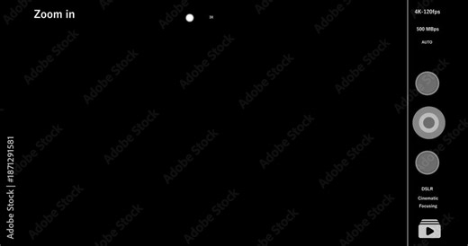 Video Recording Camera Screen Zoom In Animation with Red Flashing Circle. 4K Animated Camera Viewfinder Overlay with Recording Indicator. Cinematic Digital Camcorder Screen Zoom