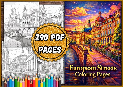 European Streets Coloring Pages — 290 PDF Pages - Etsy