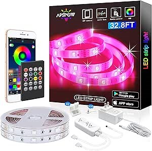 LED Strip Lights 32.8ft, Multicolor RGB LED Light Strips, 5050 LED Tape Lights, Music Sync Color Changing+Remote Control +APP Controlled LED Strip Lights for Bedroom Party Christmas Decoration