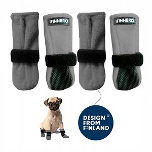 FINNERO HALLA Dog Booties, Winter Paw Protectors with Non-Slip Sole & Adjustable Straps – XS, Gray