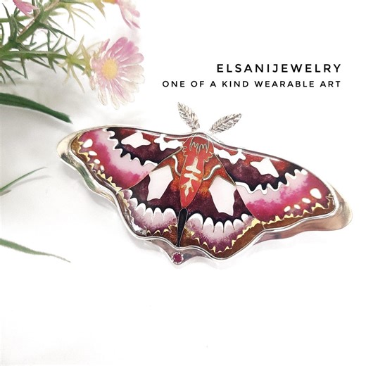 Cecropia Moth Cloisonné Enamel Brooch, One of a Kind Saturn Moth Art Jewelry in Silver - Etsy