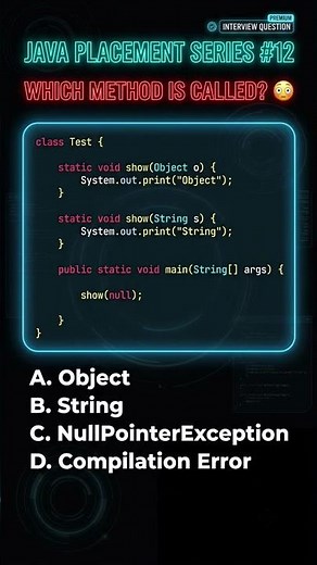 🤯 Which Method Does Java Call for null? |Java Placement Interview Question #java #coding #viral #xyz