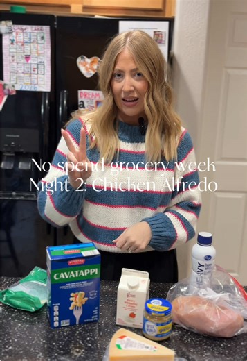 No spend grocery week - night 2! Homemade Alfredo sauce is elite!! #momonabudget #nospendchallenge #budgetfriendly #budgetdinners #dinnerideas