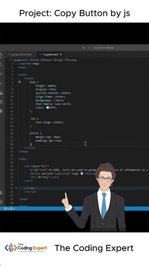 👉 "😱 Just 5 Lines JavaScript Copy Button 📋 | Beginner Project #shorts" - #jsproject #js