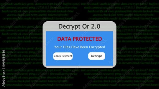 Data protected warning and check payment for decrypt system files concept with binary code background.
