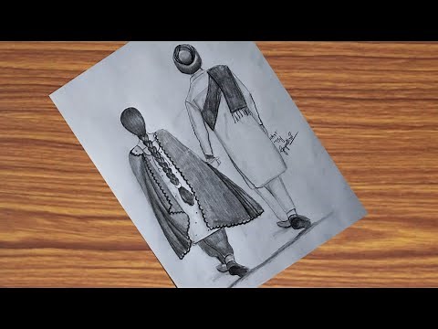 how to draw panjabi couple | panjabi girl and boy drawing| very easy pencil drawing step by step