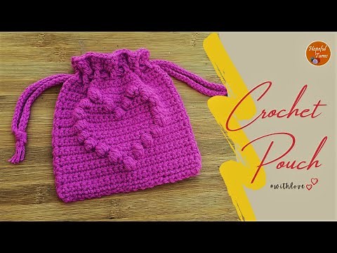 Crochet Drawstring Pouch Bag with Heart