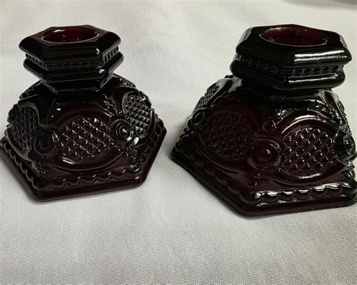 Vintage Avon Cape Cod Ruby Red Candlestick Holders • Pressed Glass Pair - Etsy