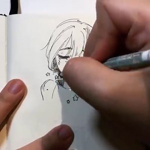 "Falling Stars " Cross hatching and face practice. This was the only one that turned out alright lol. I'm really bad at either front view or near-front views xD;;;; . I don't know how I'll ever get better, I think there's just something wrong with my brain that just doesn't do part-symmetry right...lol. Or I just need more practice. Gotta practice more anyhow. | Qinni