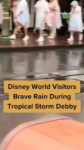 Disney fans were undeterred by Tropical Storm Debby and a tornado watch, as they headed to Walt Disney World despite the bad weather. Footage shared by TikTok user @justgwenlynn shows visitors wearing ponchos in the rain. The Miami Herald reported Disney World was open as usual on Sunday, August 4. Guests were advised that some experiences could be “delayed, rescheduled or canceled due to severe weather,” the outlet said. | Floricuas
