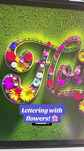 Lettering flowers with flowers 🌸 Isn’t this the coolest?! I’m always looking for new & different ways to enhance my lettering designs, and it was super fun experimenting with Adobe Firefly for this one! First, I did all the basic lettering in Adobe Fresco. Once I was happy with the basic shape outline, I exported the image and brought it into Firefly to try out the new Structure Reference feature, which enables the final images to match up with my unique lettering! 🤯 Even though I had never us