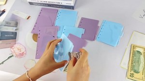 AxeWoodz A7 Cash Envelopes 8pcs Purple Double Pocket Budget Envelopes Money Organizer Side Open Cash Stuffing Envelope 6 Holes Binder Pocket Divider