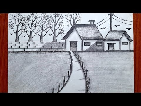 Beautiful Village Scenery Pencil Sketch | Easy Village Drawing for Beginners | Sketch Arts Sk
