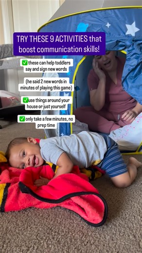 Comment “NINE” for my 9 activities that boost communication! This little one had a language EXPLOSION after I taught his mom these simple games! He said 2-5 new words in each one and is now meeting his language milestones 🥰 To make it affordable for families, it’s just $1 per activity! | Rise & Sign