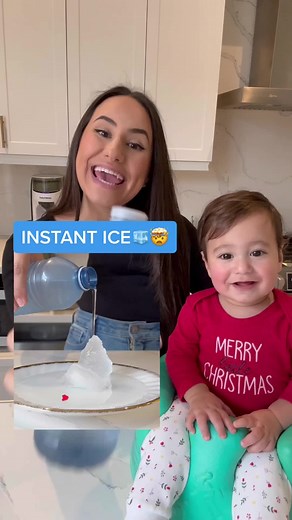 This took SO MANY tries! But felt so satisfying when it worked 😍🤯🧊!! You will need: 🧊 Bottled water 🧊 Glass bowl 🧊 Plastic tray 🧊 Ice cubes 🧊 Freezer Place the bottled water in the freezer for two hours. Remove from freezer before they freeze. Place the glass bowl upside-down on a tray. Place an ice cube on top. Slowly pour water on top and observe! #winteractivities #scienceforkids #scienceexperiment #icecube