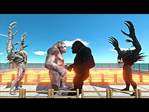 Mutant Primates + Infernals vs Shadow Itself on Small Lava Bridge - Animal Revolt Battle Simulator