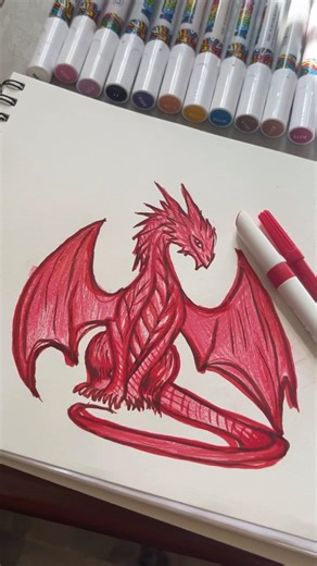 Using only the color red!! #art #red #dragon #drawing
