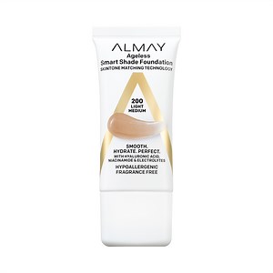 Almay Ageless Smart Shade Liquid Foundation Makeup, Hypoallergenic, 200 Light Medium, 1 fl oz